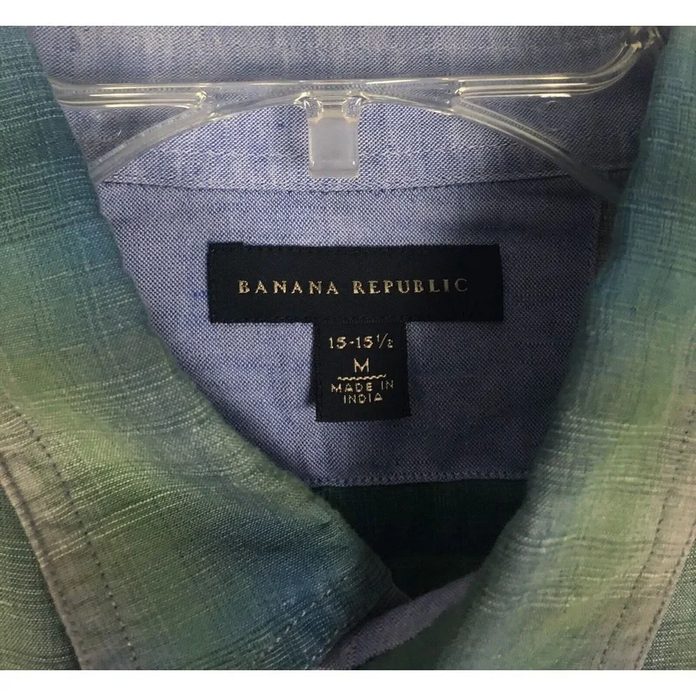 Banana Republic Shirt‎ Mens M (15-15 1/2) Button Front Green Plaid Long Sleeve